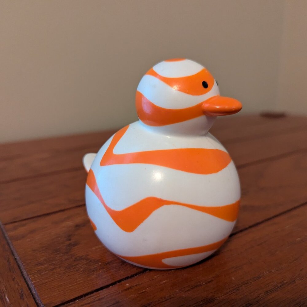 BOON Odd Duck Rubber Duck Bob Orange & White Baby Bath Toy Enrichment 4" RARE
